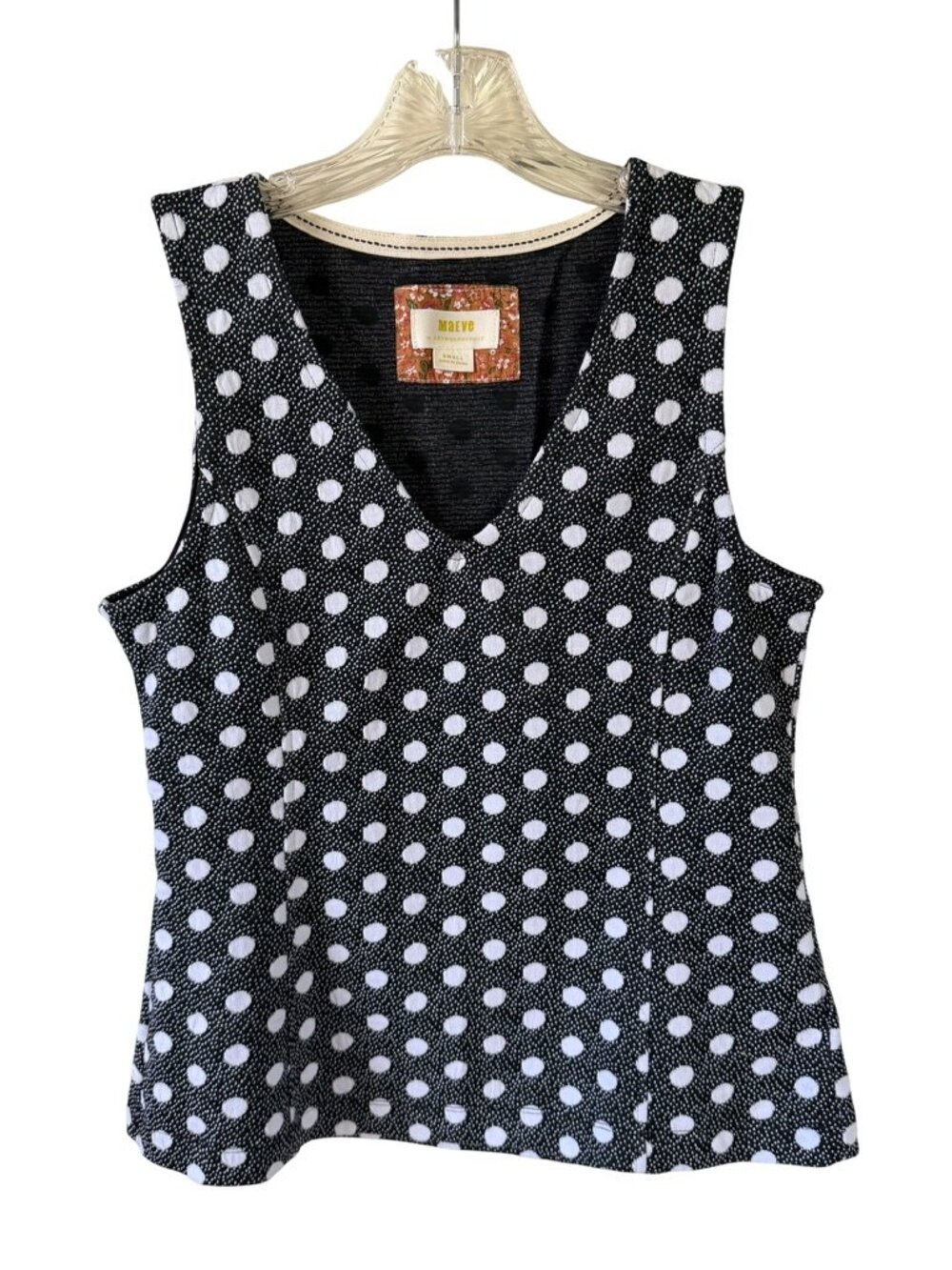 Maeve by Anthropologie Black White Polka Dot Tank Top Jacquard S